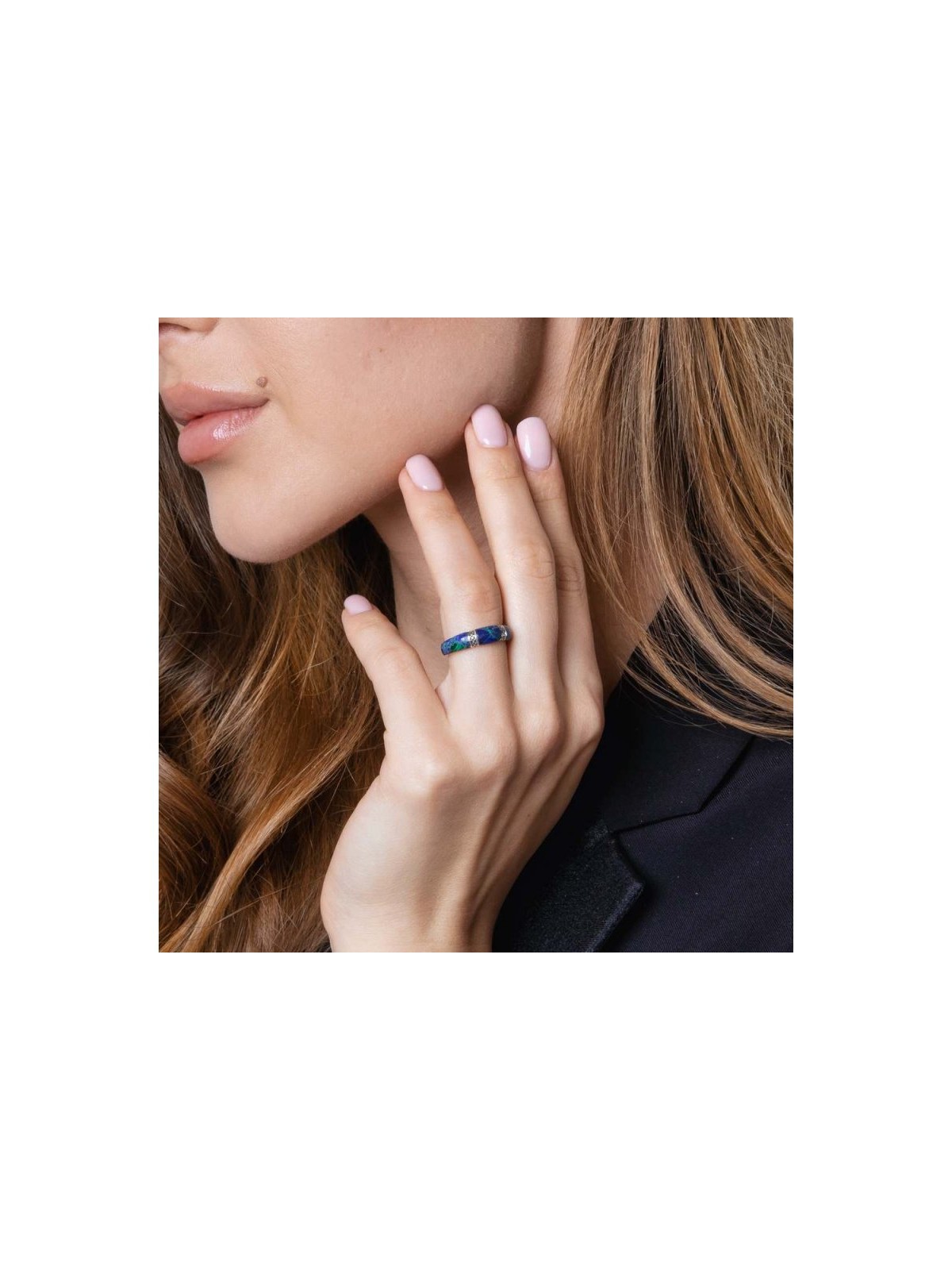 טבעת כסף סטרלינג מעוגלת עם אבן אילת וד... | טבעות יהודיות